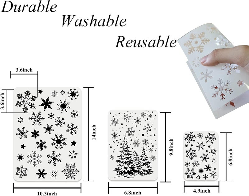 BANBBUR 6 Pcs Christmas Snowflake Stencils for Painting, Reusable Large Snowflakes Snowman Christmas Tree Stencils for Painting on Wood or Spray on Window - Image 4